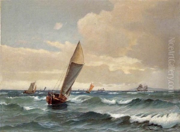 Segelschiffe Vor Der Kuste Oil Painting by Vilhelm Victor Bille