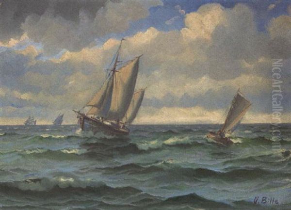 Marine Mit Einlaufenden Fischerbooten Oil Painting by Vilhelm Victor Bille