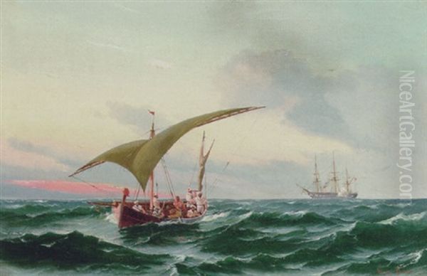 Parti Fra Middelhavet Med Flygtende Pirater Oil Painting by Vilhelm Victor Bille