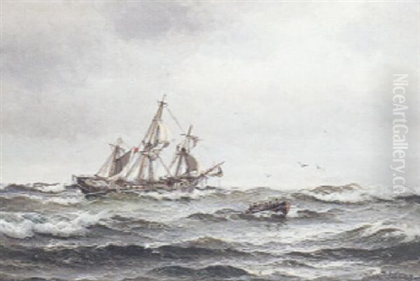 Det Havarerede Skib Forlades Oil Painting by Vilhelm Victor Bille