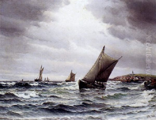 Fiskerbade Ud For Den Bornholmske Kyst Oil Painting by Vilhelm Victor Bille