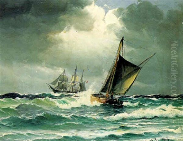 Et Mode Pa Havet Oil Painting by Vilhelm Victor Bille