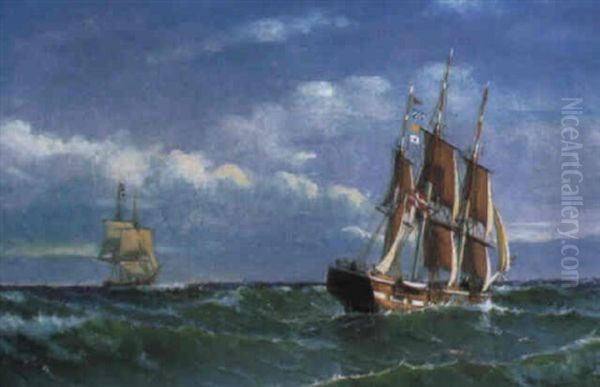 Marine Med Bade Pa Havet Oil Painting by Vilhelm Victor Bille