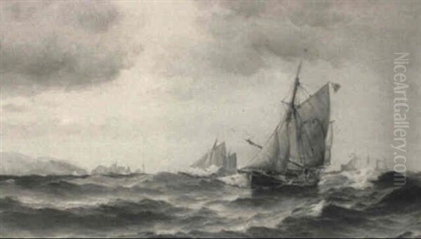 Sailing Ships At Sea Oil Painting by Vilhelm Victor Bille