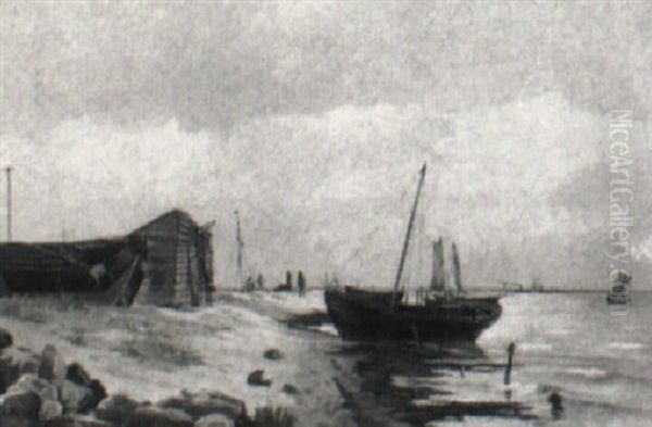 Fiskerleje Med Optrukne B+de Oil Painting by Vilhelm Victor Bille