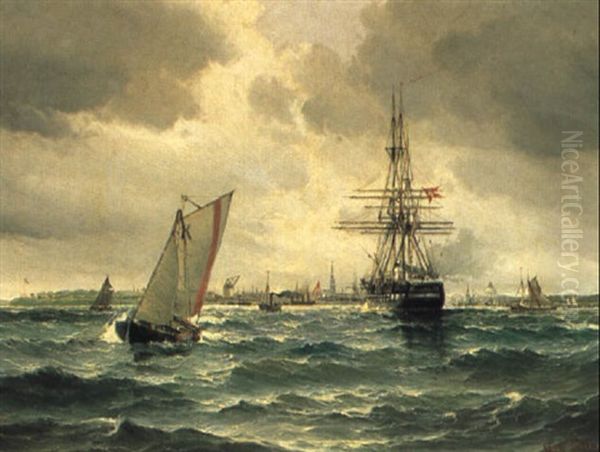 Fregatten Jylland Under Indsejling Til Kobenhavns Hav Oil Painting by Vilhelm Victor Bille