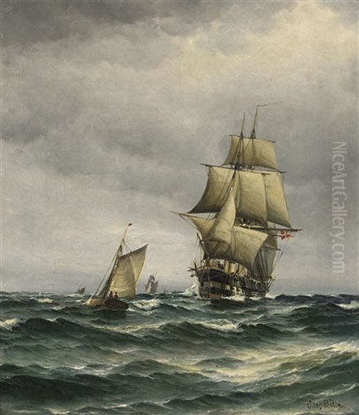 Marin Med Segelfartyg Oil Painting by Willy Bille