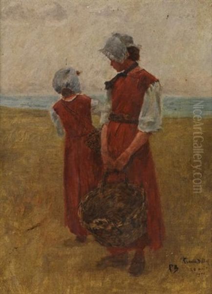 Deux Femmes Sur La Plage Oil Painting by Pierre Billet