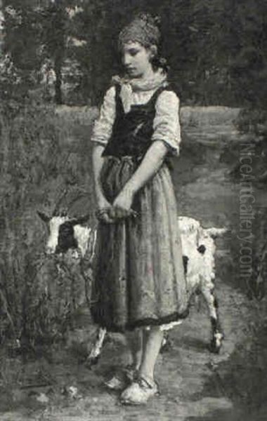 A Young Goatherd Oil Painting by Pierre Billet