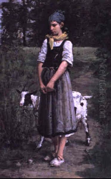 A Young Goatherd Oil Painting by Pierre Billet