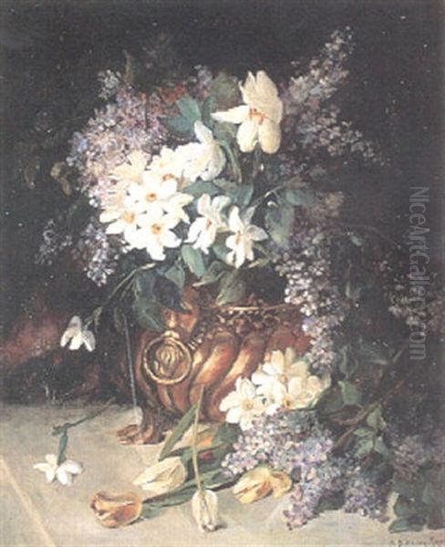 Stilleben Med Syrener Och Pingstliljor Oil Painting by Anna Billing