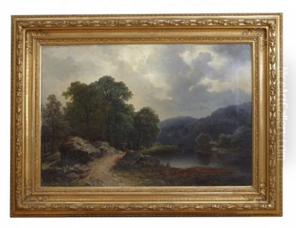 Landskap Med Sjo Oil Painting by Lars Theodor Billing