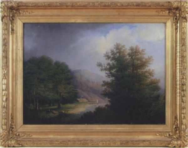 Romantiskt Bergslandskap Med Figurer Oil Painting by Lars Theodor Billing