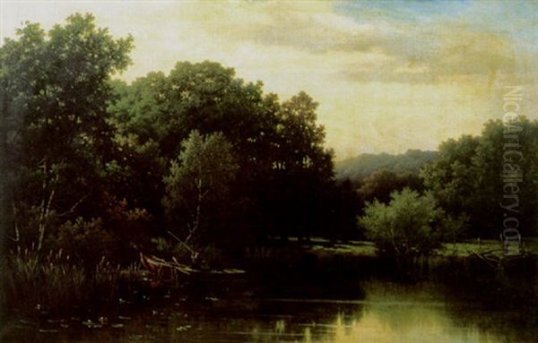 Fiskare I Vassen Oil Painting by Lars Theodor Billing