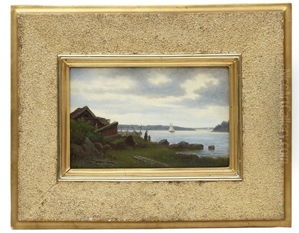 Skargardsmotiv I Morgonbelysning Efter Aska Oil Painting by Theodor Billing