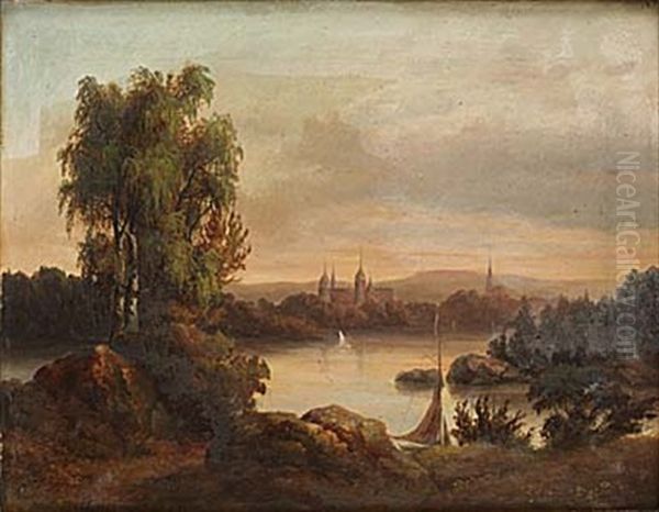 Landskap Med Slott Och Kyrka Oil Painting by Theodor Billing