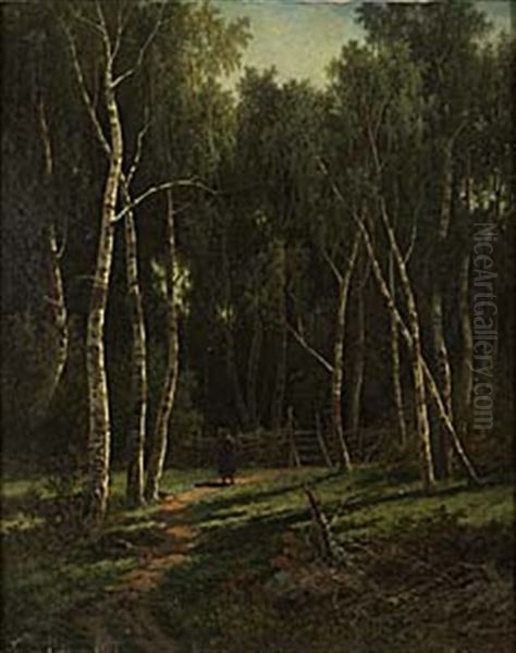 Sommarlandskap Med Vandrande Kvinna Oil Painting by Theodor Billing