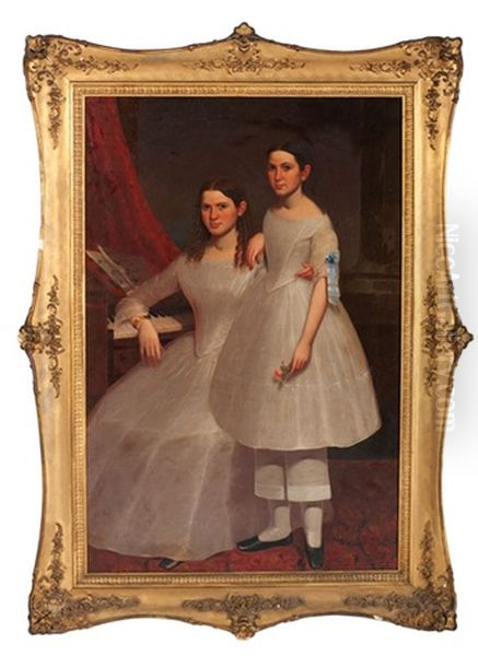 Fine Antebellum Portrait Of Two Sisters by Moses Billings