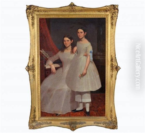 Untitled, Portrait Of Two Girls Oil Painting by Moses Billings