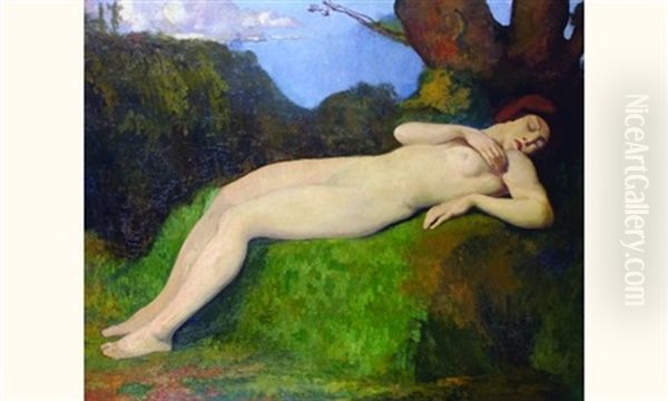 Femme Nue Endormie Dans Un Sous Bois Oil Painting by Louis Leon Eugene Billotey