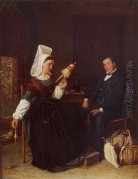 La Visite De La Fiancee (vendee) Oil Painting by Leon-Joseph Billotte