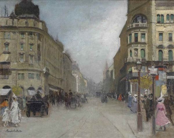 A Bustling Day In Paris Oil Painting by Rene Billotte