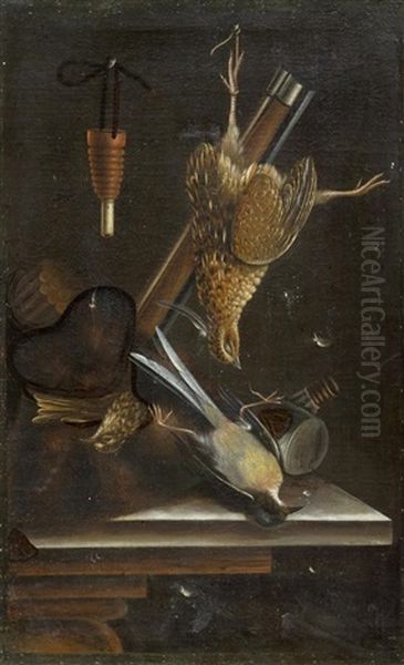 Trompe-l'oeils With Musket And Three Birds Oil Painting by Cornelis (Bilcius) Biltius