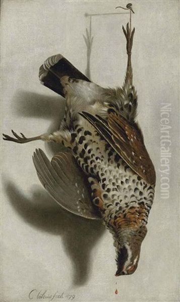 A Trompe L'oeil With A Grouse Hanging From A Nail Oil Painting by Cornelis (Bilcius) Biltius