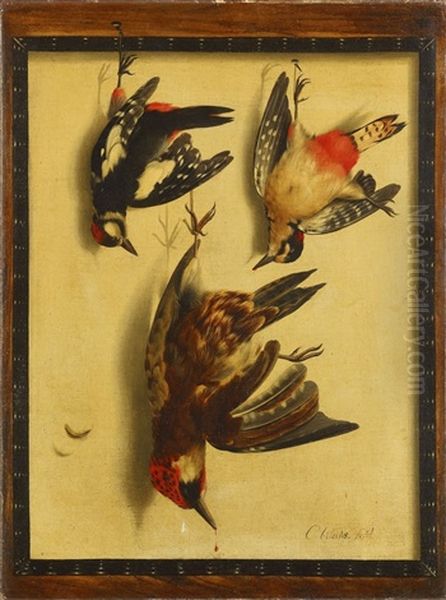 Trompe-l'oeil Mit Drei Beutevogeln Oil Painting by Cornelis (Bilcius) Biltius