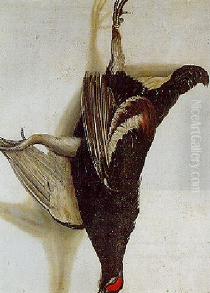 A Tromp-l'oeil Of A Blackcock Hanging From A Nail Oil Painting by Cornelis (Bilcius) Biltius