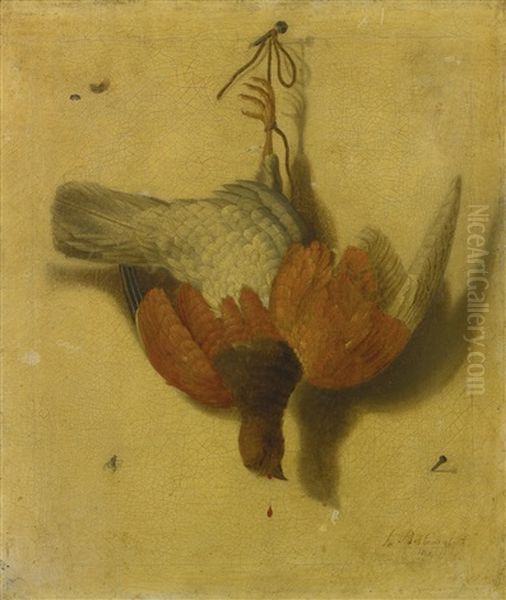 A Trompe-l'oeil Still Life Of A Game Bird Suspended From A Nail Oil Painting by Jacobus Biltius