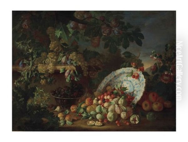 Nature Morte Aux Fruits Et Plat En Porcelaine Oil Painting by Bartolommeo Bimbi