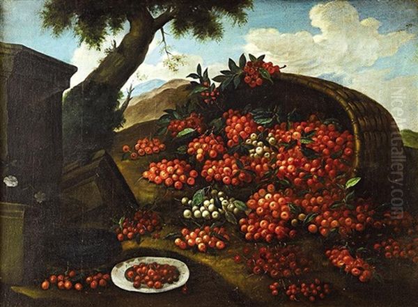 Distintas Variedades De Cerezas En Un Paisaje Oil Painting by Bartolommeo Bimbi