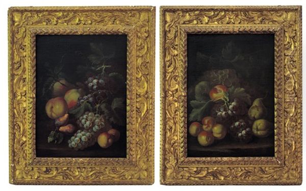 Natura Morta Con Pere, Pesche E Uva (pair) Oil Painting by Bartolommeo Bimbi