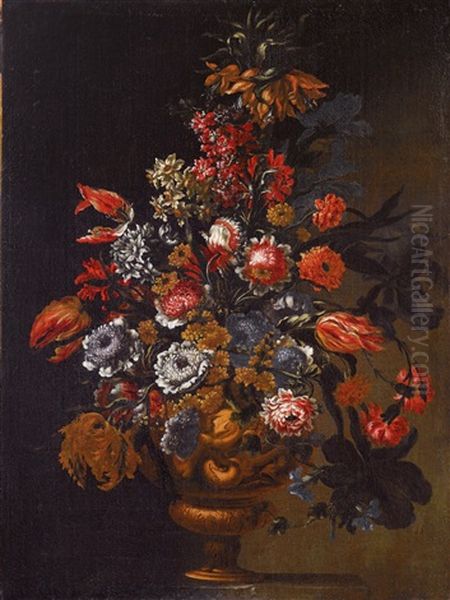 Blumen In Einem Aufwandig Gestalteten Metallbehalter Oil Painting by Bartolommeo Bimbi