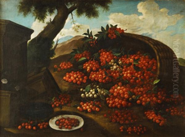 Distintas Variedades De Cerezas En Un Paisaje Oil Painting by Bartolommeo Bimbi