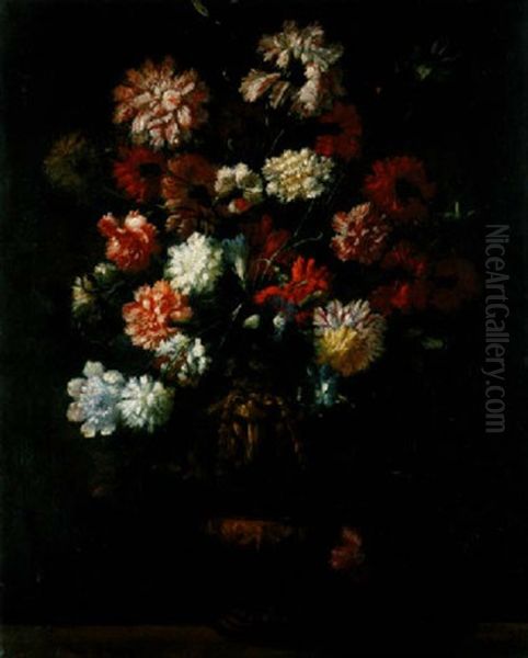 Oeillets Et Liseron Dans Un Vase Sculpte Oil Painting by Bartolommeo Bimbi