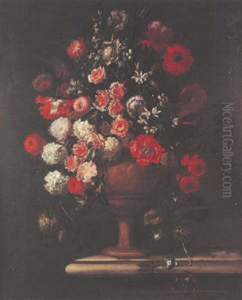 Nature Morte Au Vase De Fleurs Sur Un Entablement Oil Painting by Bartolommeo Bimbi