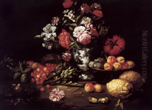 A Still Life Of Flowers And Fruit Oil Painting by Bartolommeo Bimbi