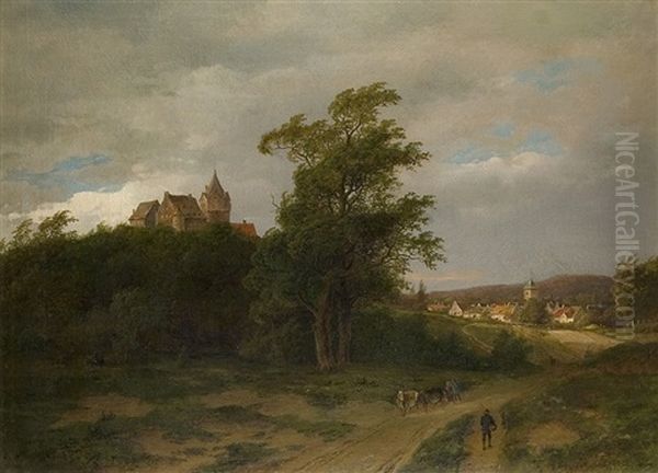 Romantische Landschaft Am Schlos Oil Painting by Caesar Bimmermann