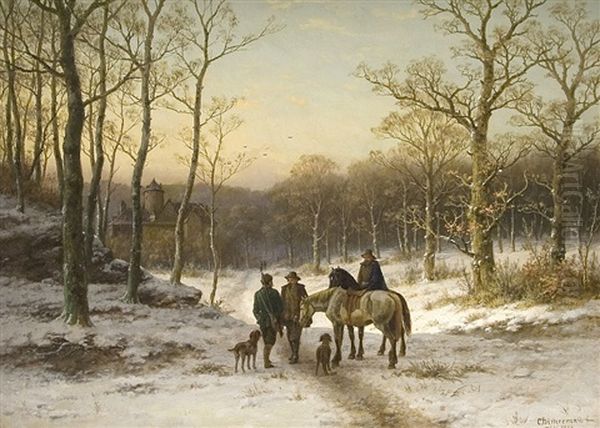 Begegnung Am Winterabend Oil Painting by Caesar Bimmermann