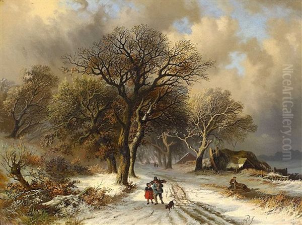 Reisigsammler Im Winterwald Oil Painting by Caesar Bimmermann