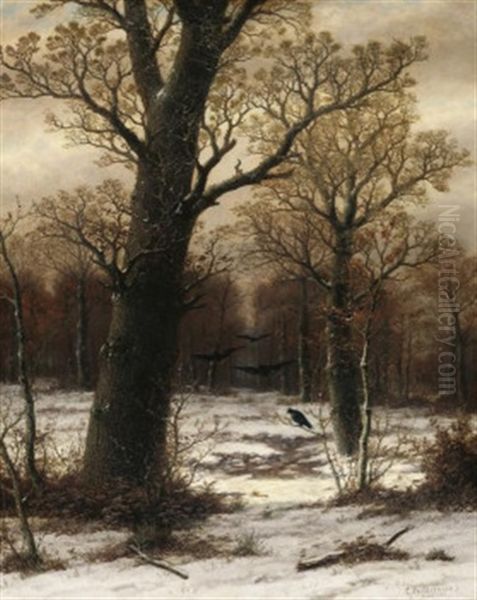 Eichen Im Winterwald Oil Painting by Caesar Bimmermann