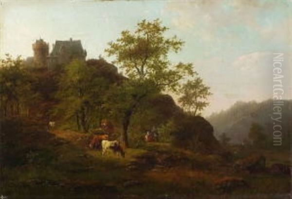 Hugelige Landschaft Mit Schloss Oil Painting by Caesar Bimmermann