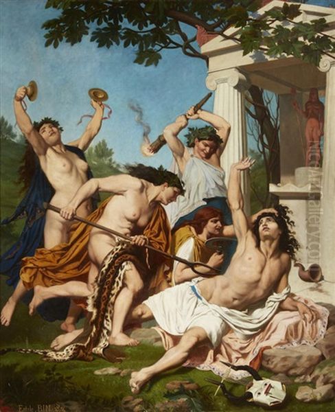 The Death Of Orpheus Oil Painting by Emile Jean Baptiste Philippe Bin