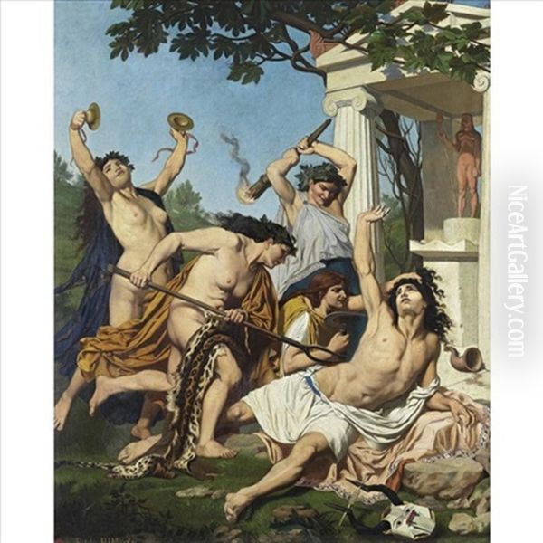 The Death Of Orpheus Oil Painting by Emile Jean Baptiste Philippe Bin