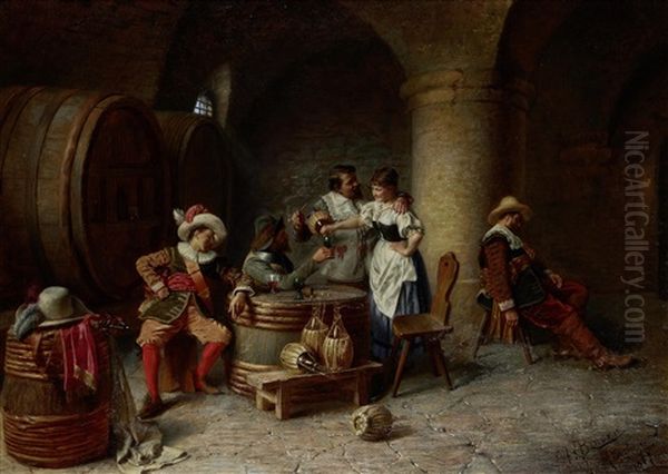 Cavaliers Merrymaking Oil Painting by Alois Binder