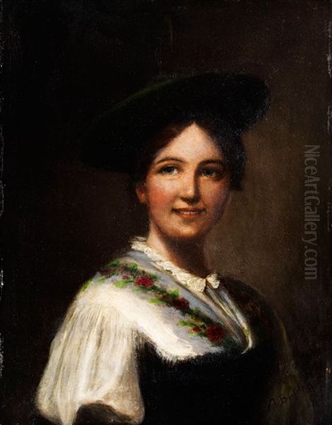 Portrait Eines Oberbayerischen Dirndls In Schlierseer Tracht Oil Painting by Alois Binder