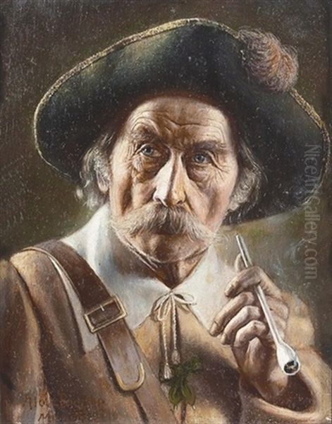 Portrat Eines Mannes Mit Meerschaumpfeife Oil Painting by Alois Binder