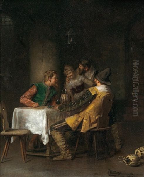 Frohliche Runde Im Weinkeller Oil Painting by Alois Binder